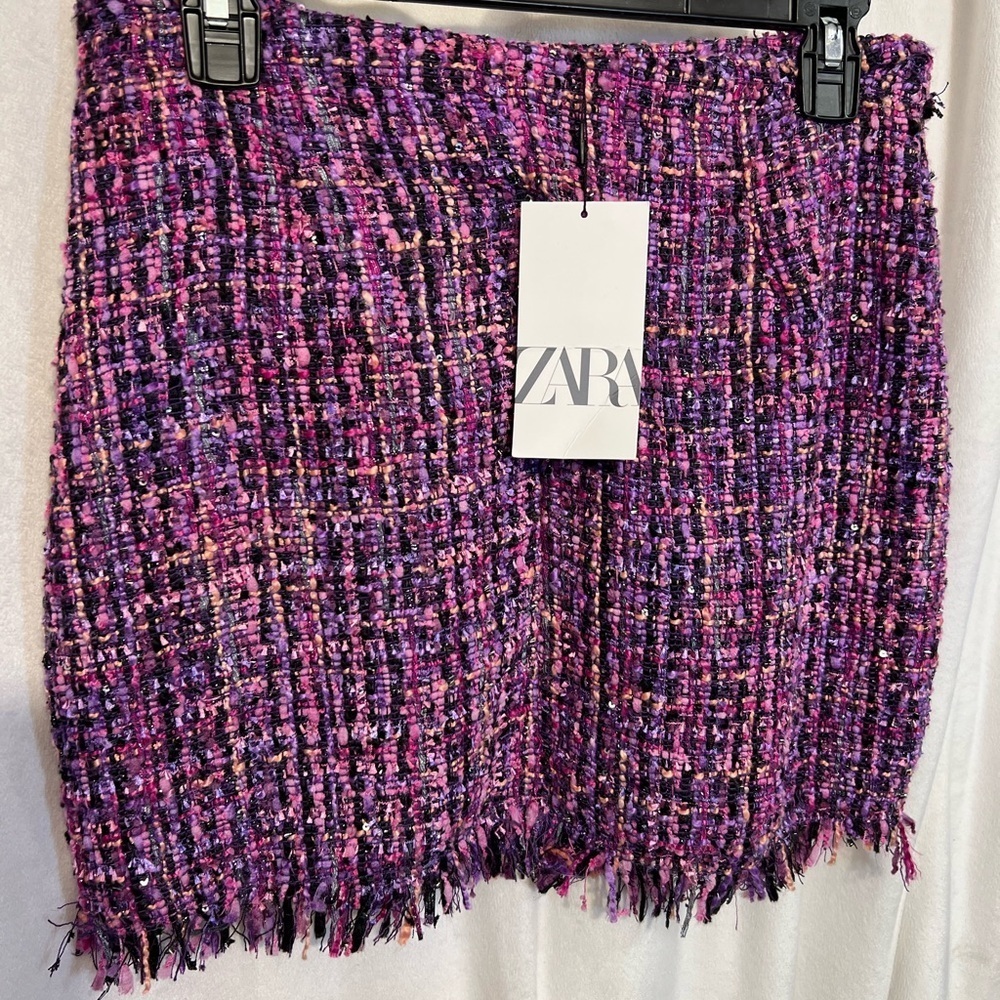 💜💜ZARA PURPLE MULTI METALLIC TEXTURED WEAVE TWEED SKIRT-💜💜NWT - Picture 14 of 16